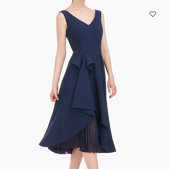 Kay Unger Begonia Ruffled A-Line Midi-Dress Navy Blue Cocktail Evening 2 - Picture 2 of 11
